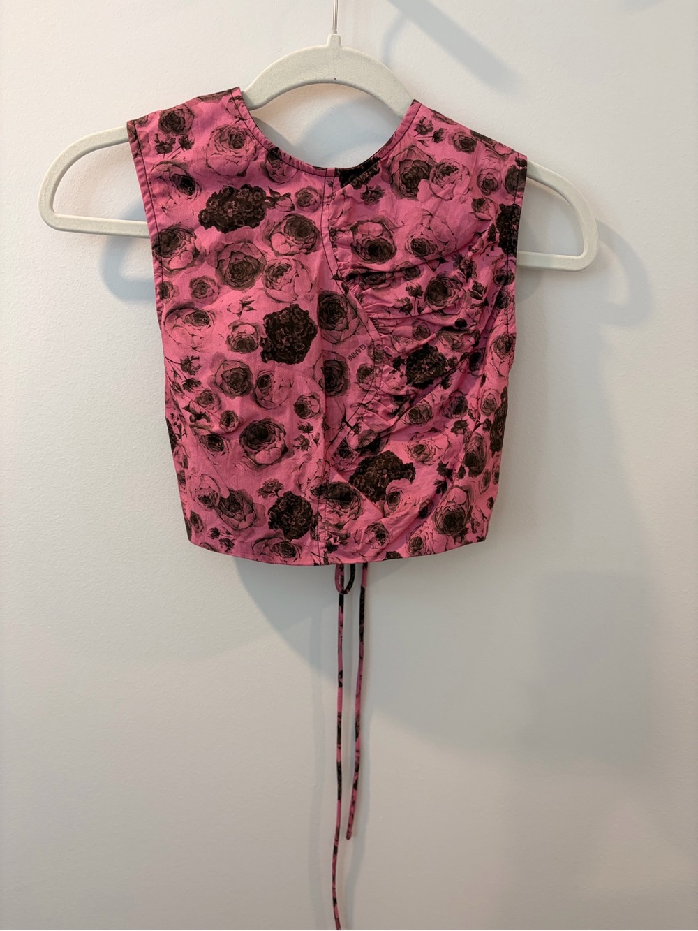 Ganni Pink Floral Ruched Back Crop Top